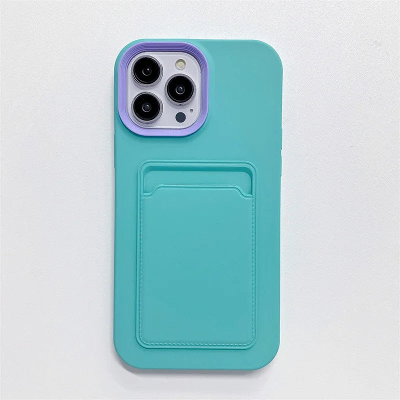 3 in 1 Card Holder Wallet Solid Color Skin Feel Phone Case For iPhone